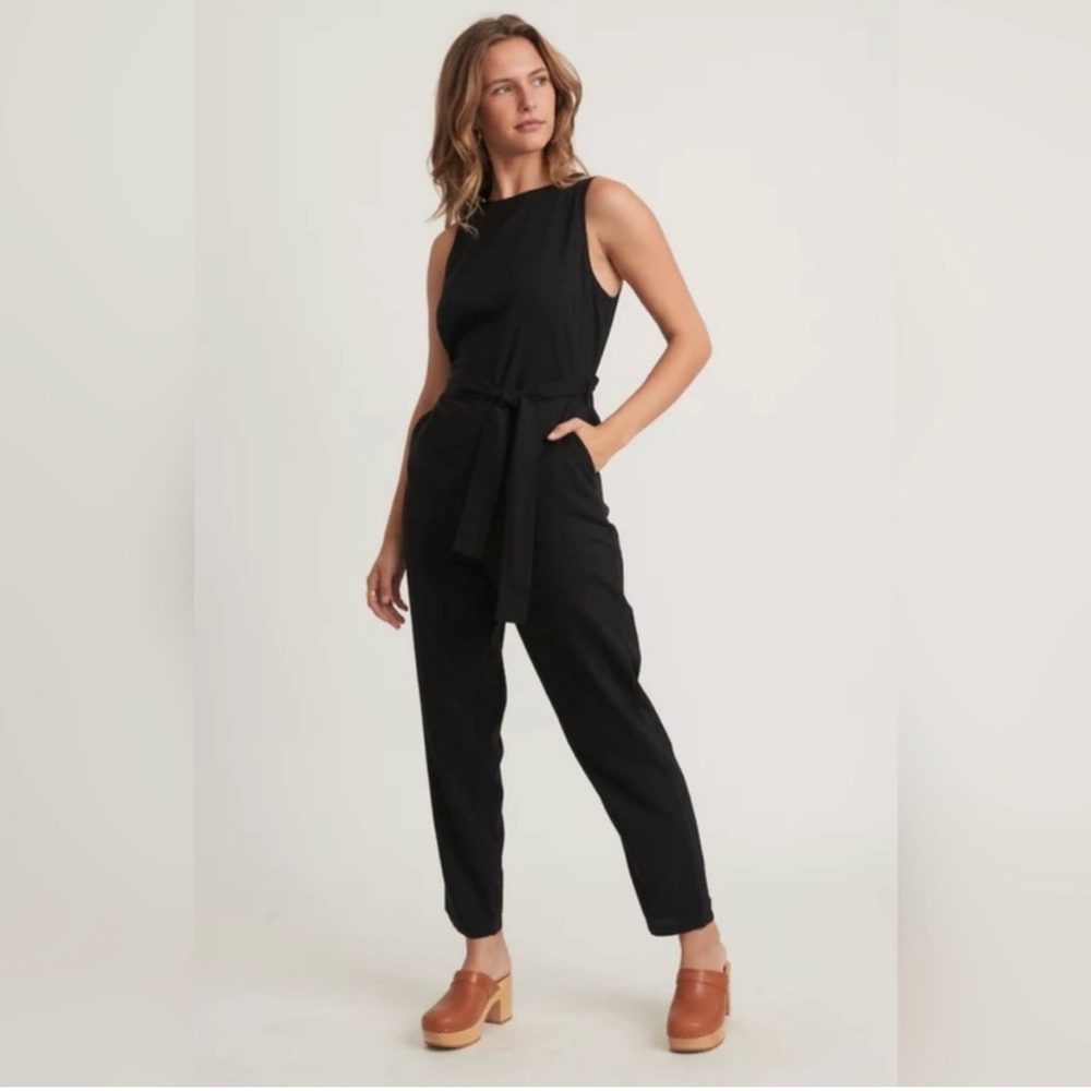 Marine Layer Eloise Belted Jumpsuit in Black, Size Medium